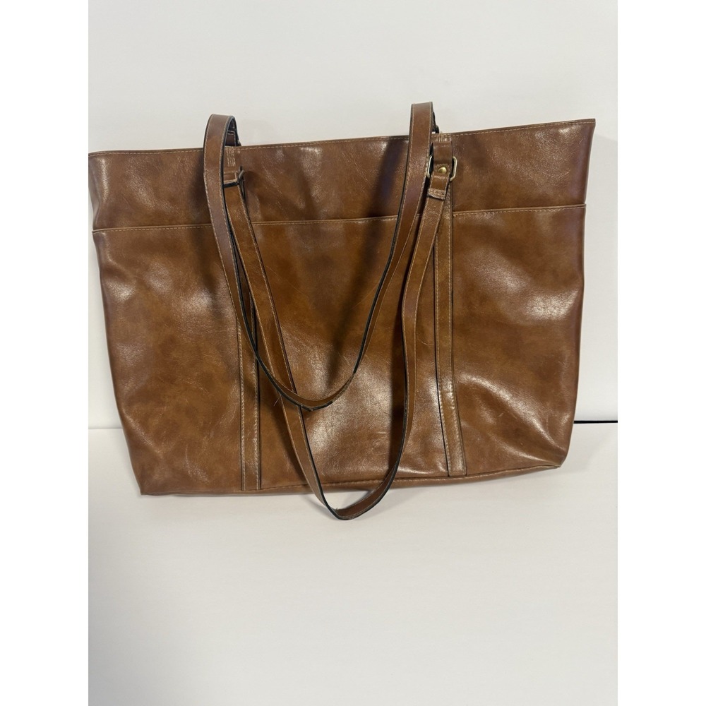 Worthington Large Brown Faux Leather Tote Bag Shoulder Purse Work Office
